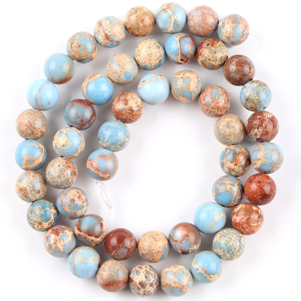 Jaspe de sédiments de mer bleu clair pour bijoux, pierre naturelle, perles rondes adt exécutives, accessoires de bricolage, bracelets, 4-10mm, 15 en effet