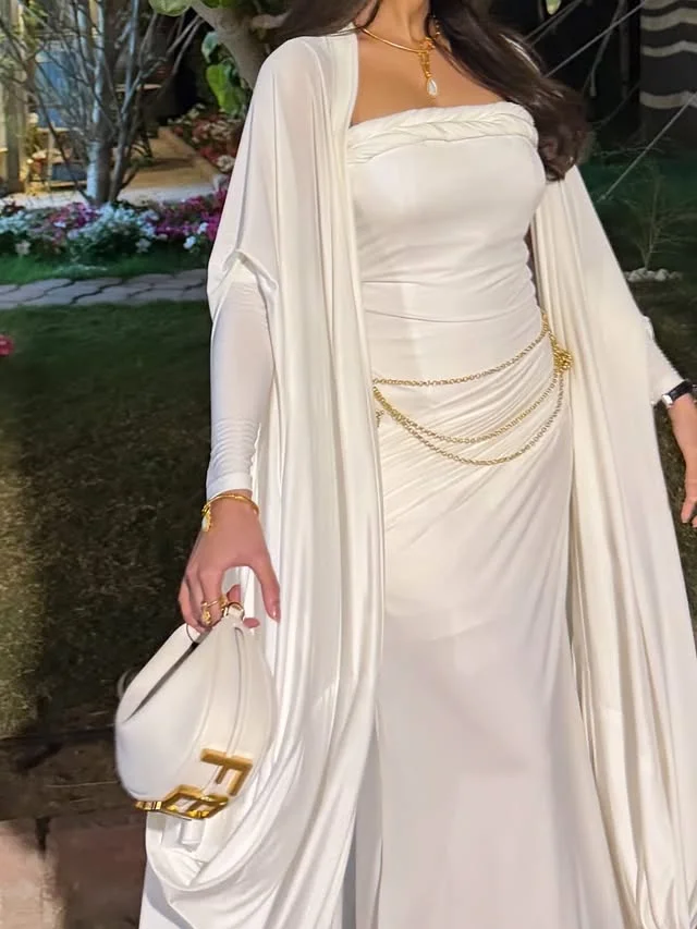 

Aenyrst Elegant Party Dresses Formal Occasion Prom Gowns Mermaid White Simply Customized فساتين طويلة بأكمام