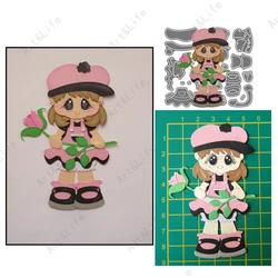 Child Crafts New Metal Cutting Dies Flowers Cute Girl Stencils for Scrapbooking DIY Album Birthday Paper Cards Embossing Die Cut