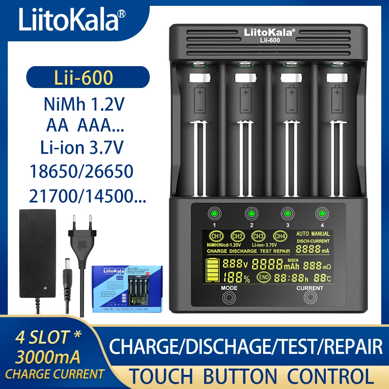 New Liitokala Lii-600 Lii-500 M4S 18650 Lithium Battery Charger 3.7V 21700 26650 18350 18500 16340 17500 25500 10440 1.2V AA AAA