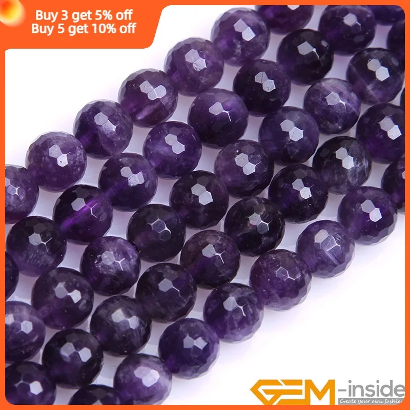 Natural Stone Dark Purple Amethysts Faceted Round Beads For Jewelry Making DIY Acceories Jewelry Bead 4 6 8 10 12mm Strand 15\