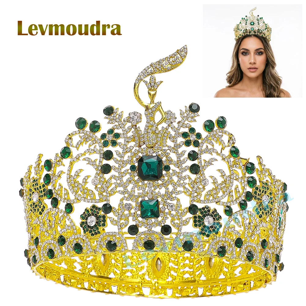 

Levmoudra Princess Crown Gold Royal Tiara for Women Pageant Full Round Crown Elegant Hair Accessories for Prom Wedding