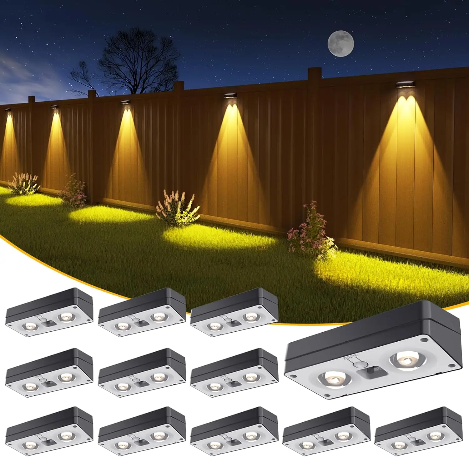 

12 Pack Solar Fence Lights, 50 Lumens RGB LED Outdoor Waterproof with 12 Modes for Patio Backyard Deck