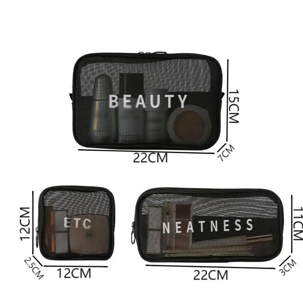 Travel Fashion Small Cosmetic Bag Mesh Transparent Nylon Makeup Bag Large-capacity Pencil Cases Travel