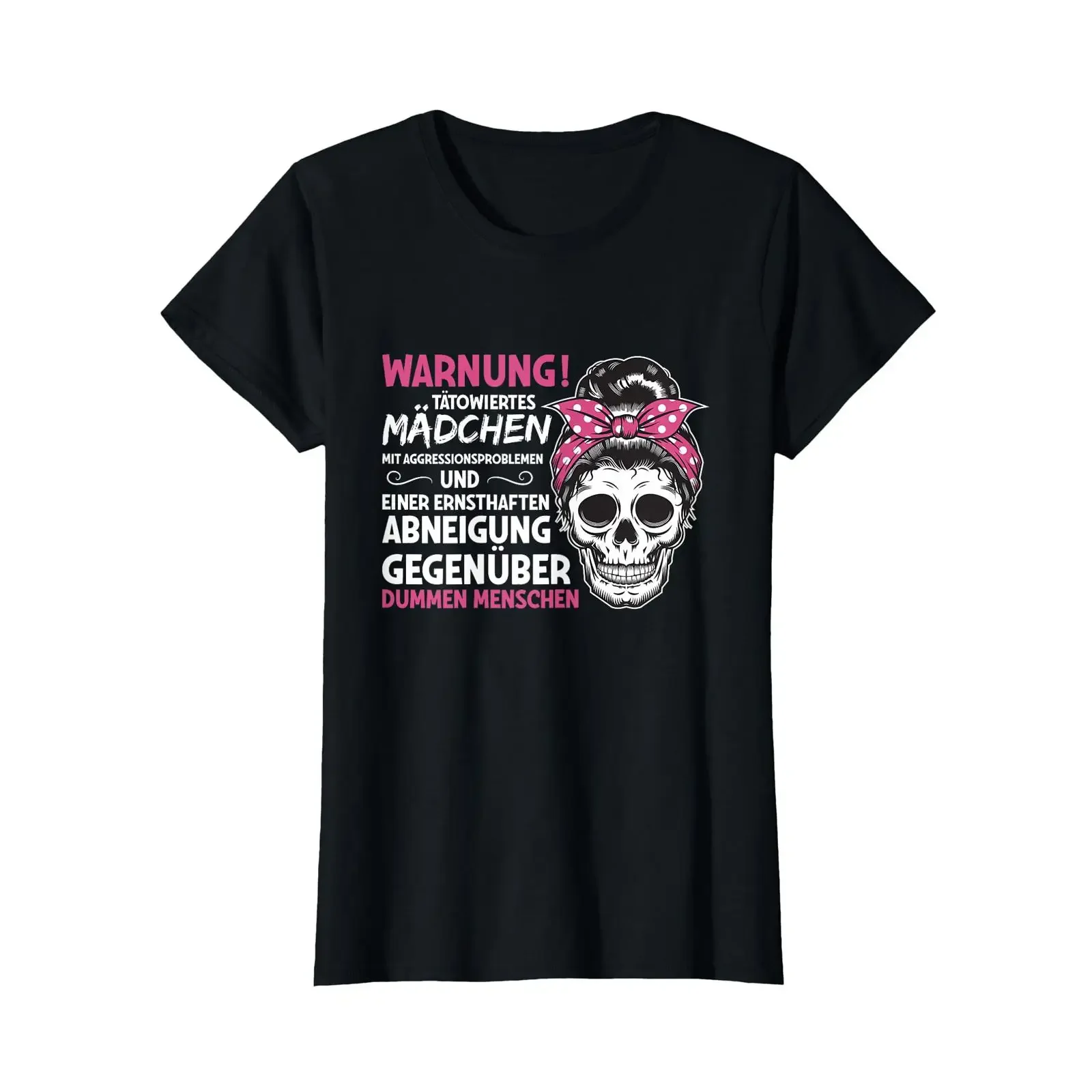 Women's Warning Tattooed Girl with Aggression Problems Saying T Shirt vintage Washed Stretched fashion Casual Breathable