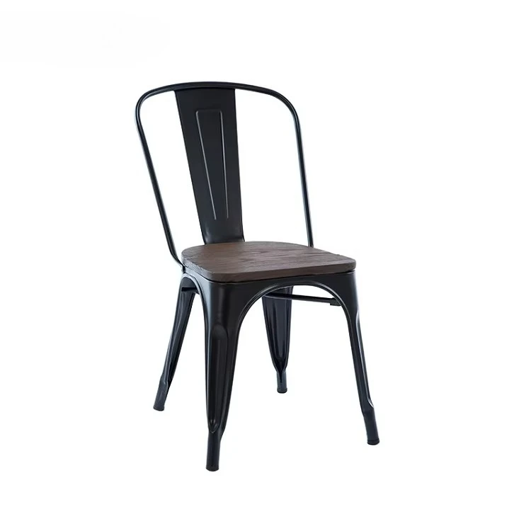 

Винтажный промышленный штабелируемый металлический обеденный стул с деревянным сиденьем для ресторана, бистро, кафе