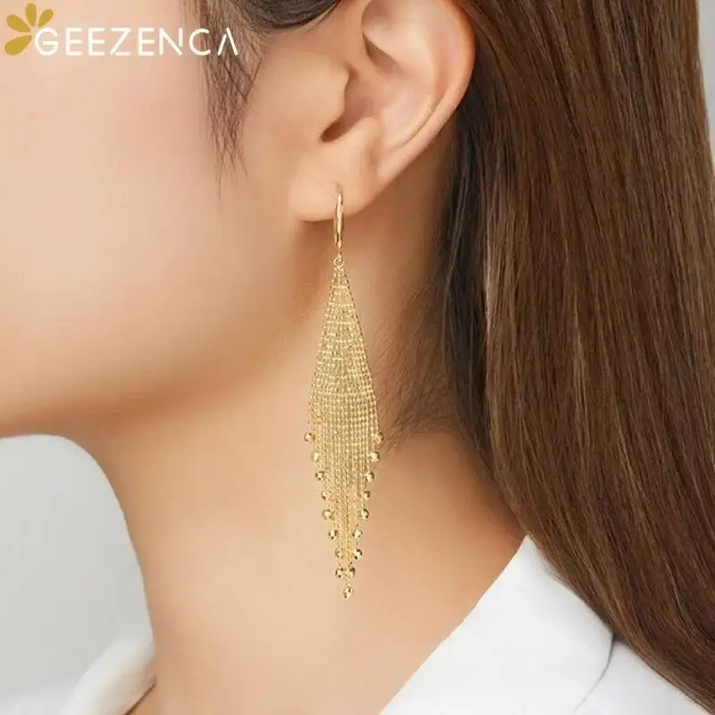 

GEEZENCA 925 Silver Bohemia Bead Chain Tassel Dangle Earrings For Women Italian Trendy Dainty Statement Earring Luxury Gift