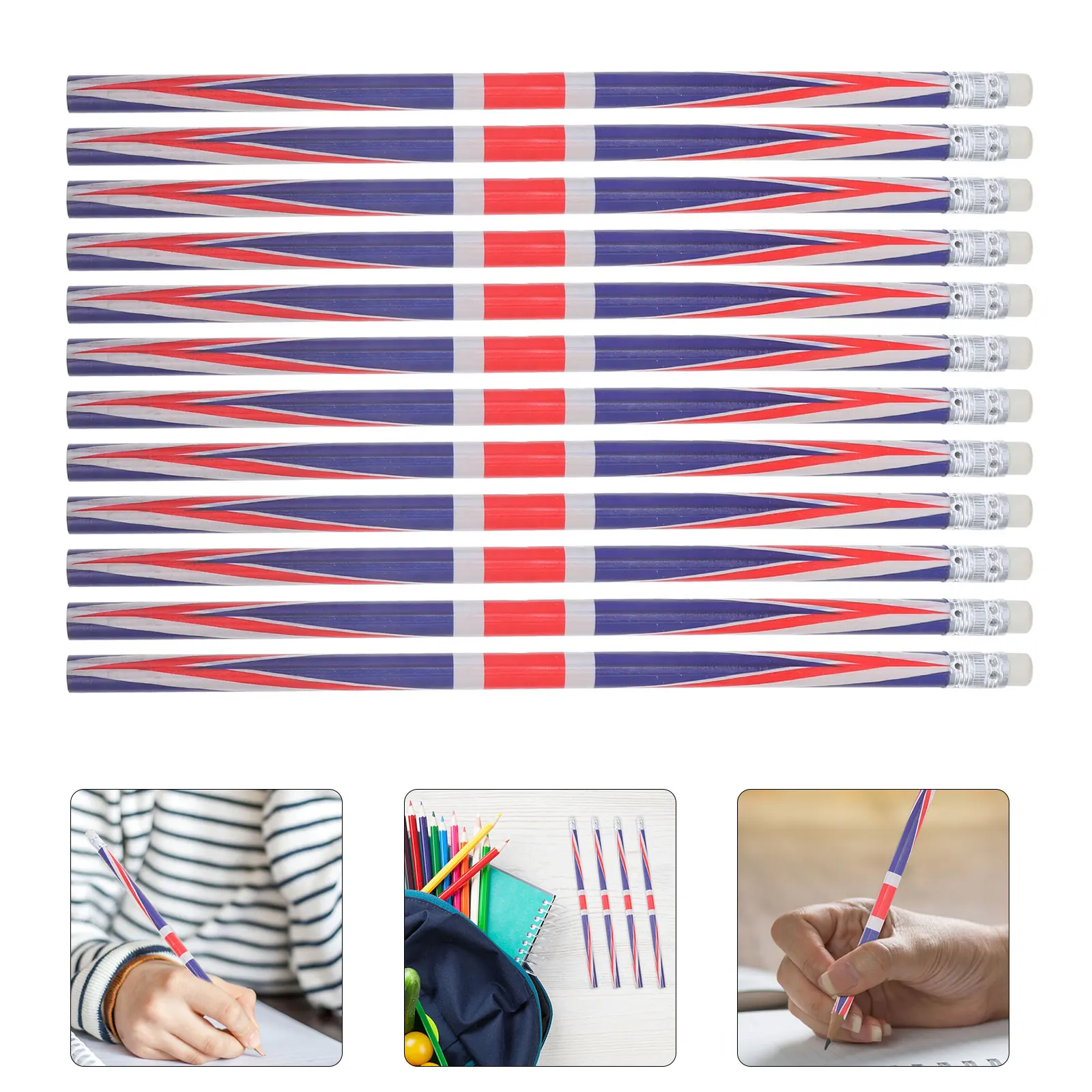 60 Pcs Colorful Pattern Pencils Union Jack Flags England Flag Bulk Wooden Decorative Solid Color Sketching Writing Drafting