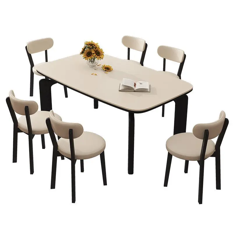 Cream wind rock slab dining table, elephant leg household small apartment rectangular retro medieval ash wood solid wood