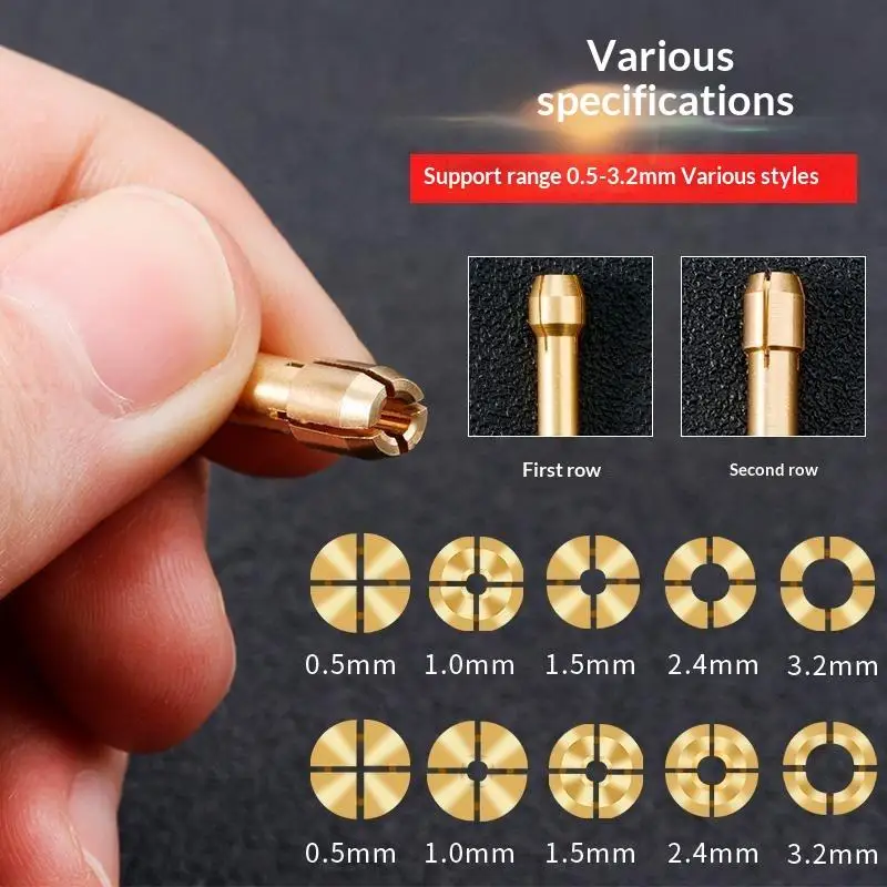 

11PCS/lot Mini Drill Brass Collet Chuck For Rotary Tool 0.5-3.2mm Brass And Nut For Accessories Set