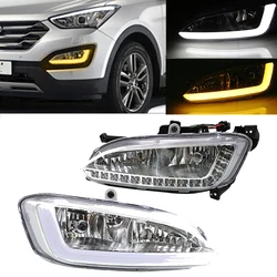 For Hyundai Santa Fe IX45 2013 2014 2015 12V Fog Lamp DRL LED Daytime Running Light Waterproof led bulbs Car Headlight Assembly