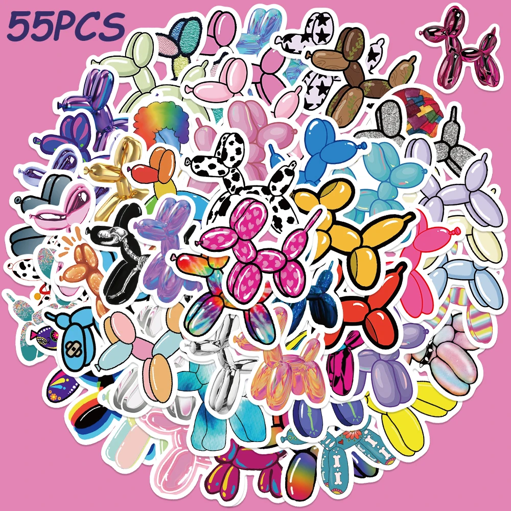 

55pcs Cartoon Rainbow Balloon Dog Stickers Funny Graffiti Decals For Laptop Luggage Skateboard Scrapbook Refrigerator Stickers