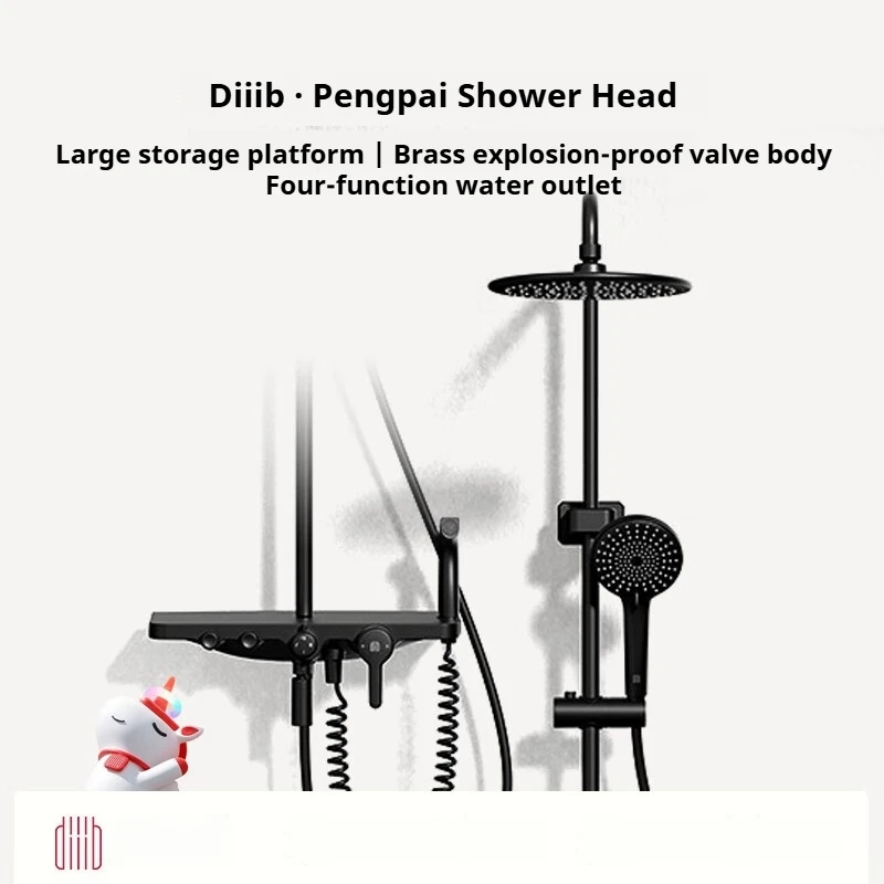 Diiib Shower Head Set Easy Clean Large Output Nozzle Top Spray Bathing Bathing Storage Shower Four Functions Elegant Black
