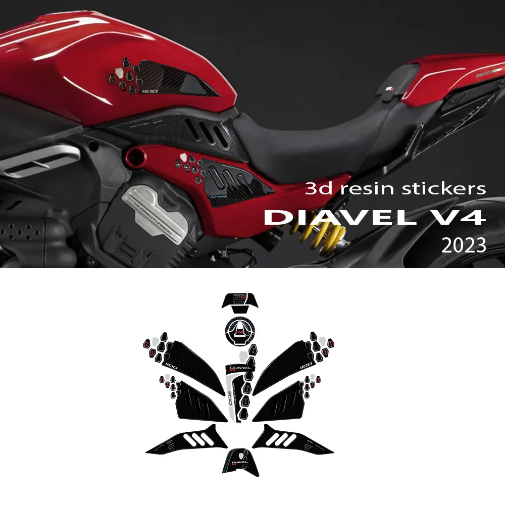 Motorcycle Accessories 3D Epoxy Resin Sticker Protection Kit for Ducati Diavel V4 2023 diavel V4 Tank Pad