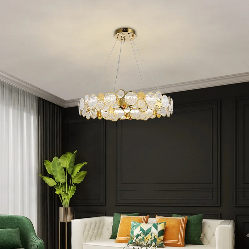 

LED Postmodern Glass Iron Gold Round Chandelier Lighting Lustre Suspension Luminaire Lampen For Dinning Room