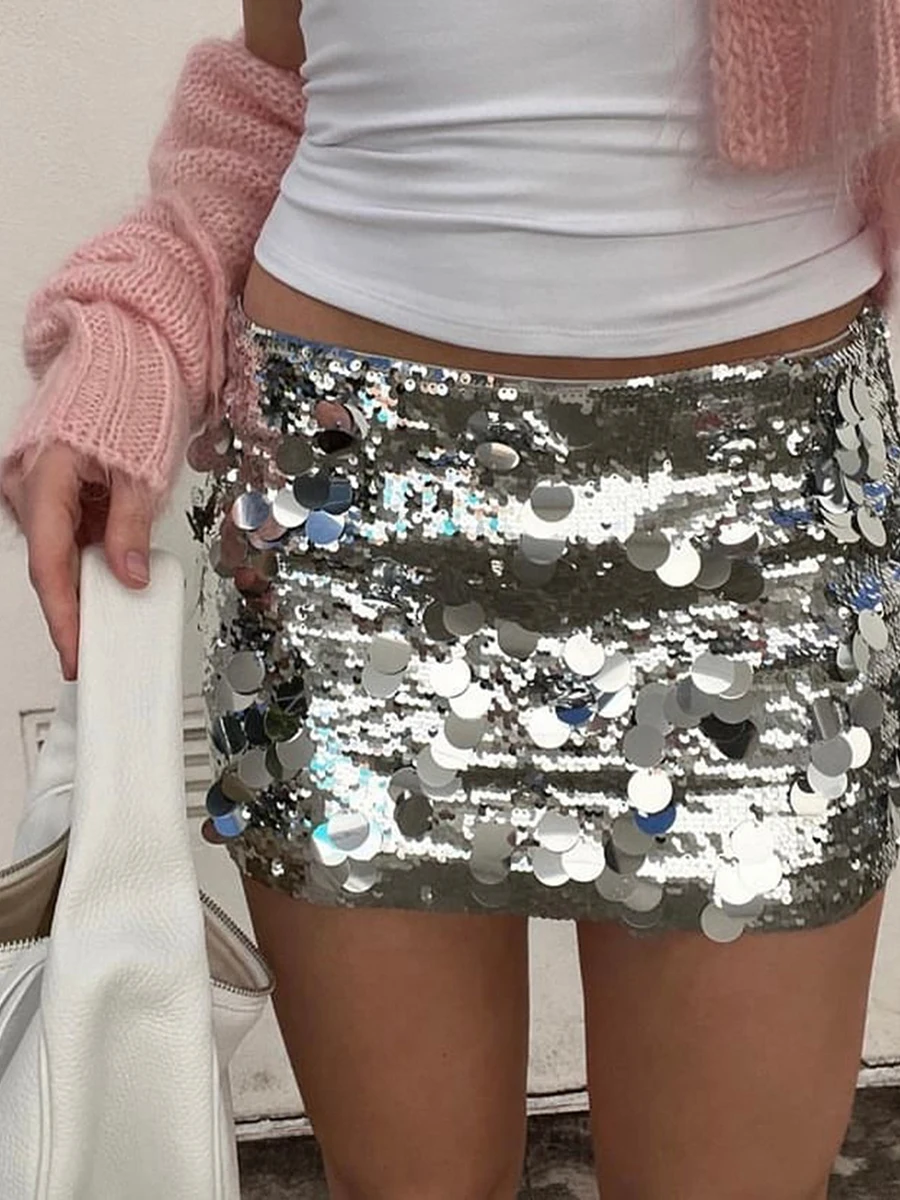 

Sexy Glitter Pencil Skirt Women Sparkle Mini Skirt Sequins Bodycon Short Skirts Shiny Dance Party Concert Outfits