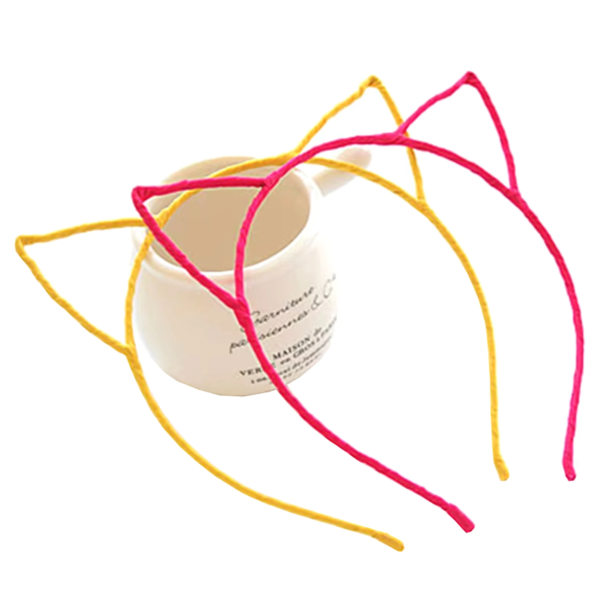 

12Pcs 6 Colors Metal Headbands with Cat Ears Fabric Wrapped Hairbands Girls Hair Hoops Wholesale for Party Promotional Events