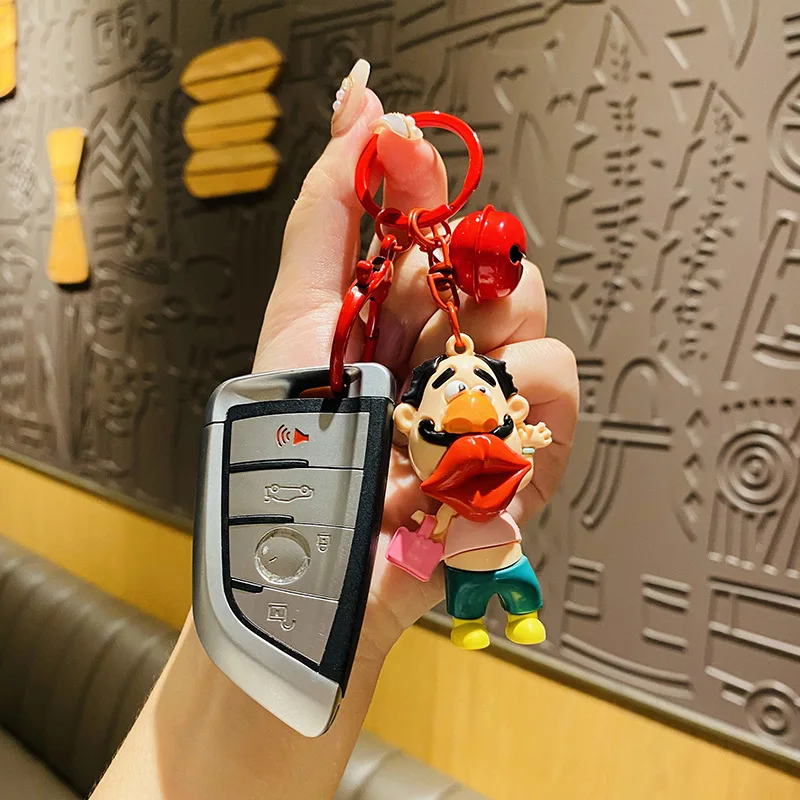 Ugly Cute Girl Uncle Doll Pendant Keychain Funny Joker Persona Keyring Gift Friends Kids Backpack Key Accessory