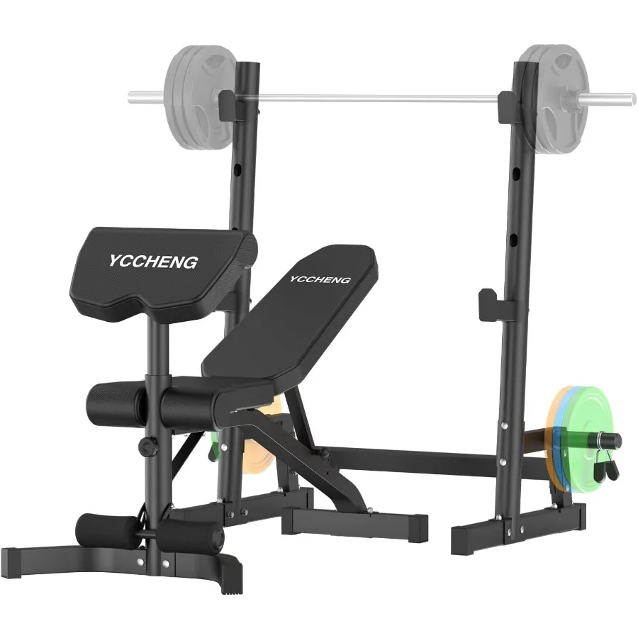

Mutifunctional Adjustable Weight Bench Workout Bench with Barbell Rack Set for Home Gym Upright Incline Flat Exercise Benches w