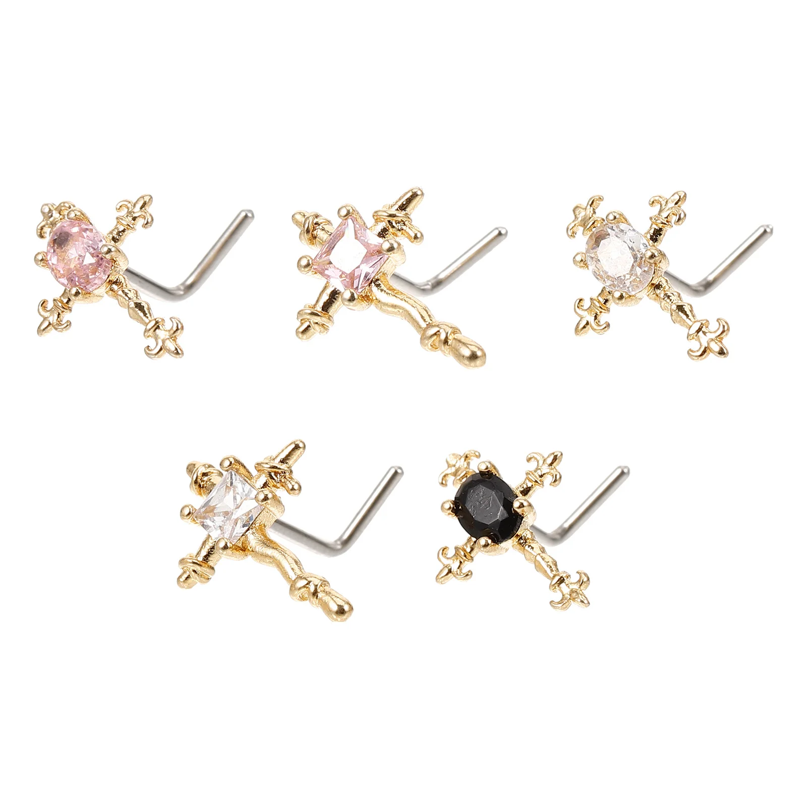 

5Pcs Simple Cross Nose Studs for Women Smooth Finish Small Nose Rings Fashion Piercing Jewelry Daily Decoration