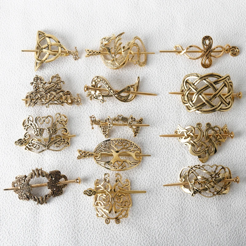 Viking Hairpin Celtics Knots Crown Vintage Metal Hair Stick Runes Dragons Slide Hair Clip Women Hair Jewelry Accessorie