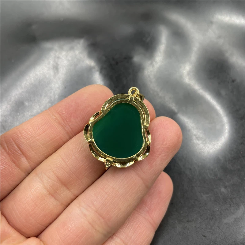 Inlaid Chalcedony Maitreya Pendant Women, Small Size Green Agate Laughing Buddha