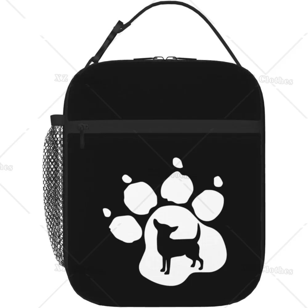 Chihuahua Dog Pet Paw Print Reusable Thermal Portable Lunch Bag Insulation Lunch Box with Pocket for Women Men Kids Work Picnic