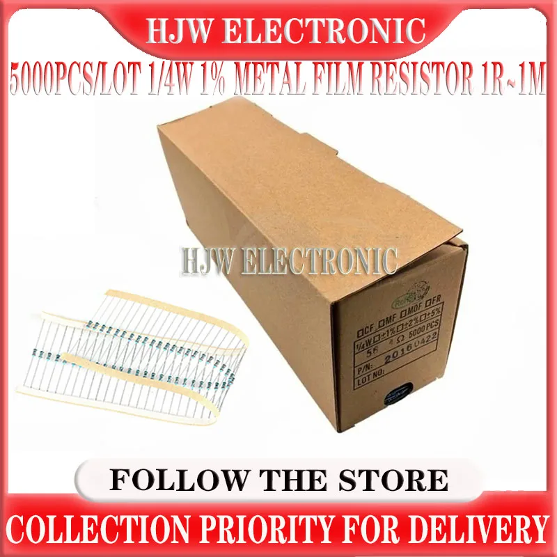 

5000pcs/lot 1/4W 1% Metal film resistor 1R~1M 100R 220R 330R 1K 1.5K 2.2K 3.3K 4.7K 10K 22K 47K 100K 100 220 330 1K5 2K2 3K3 4K7