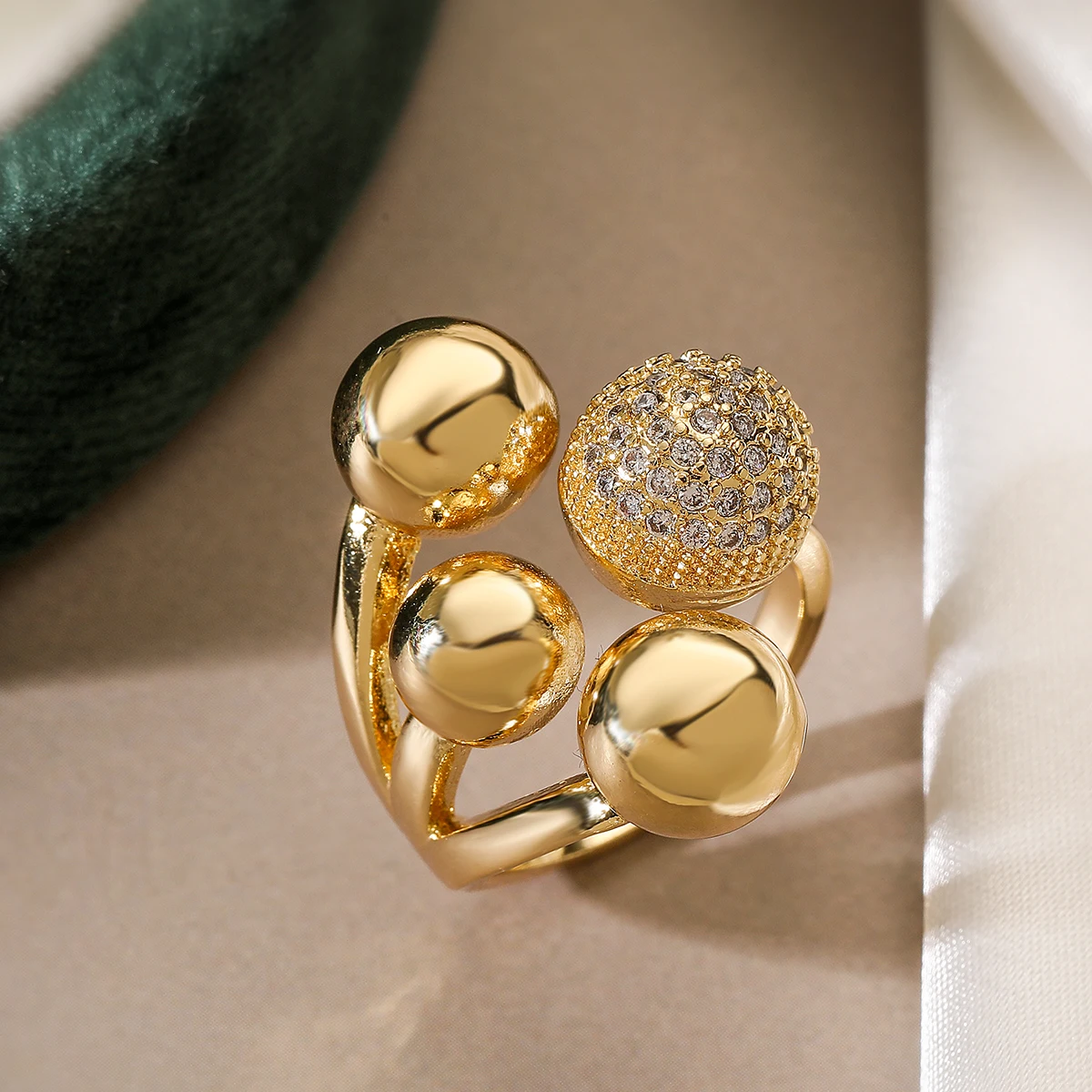 2026 New Fashion Silver/Gold Color High Polish Copper Zircon Jewelry Unique Design Geometric Ball Shape Rings For Women