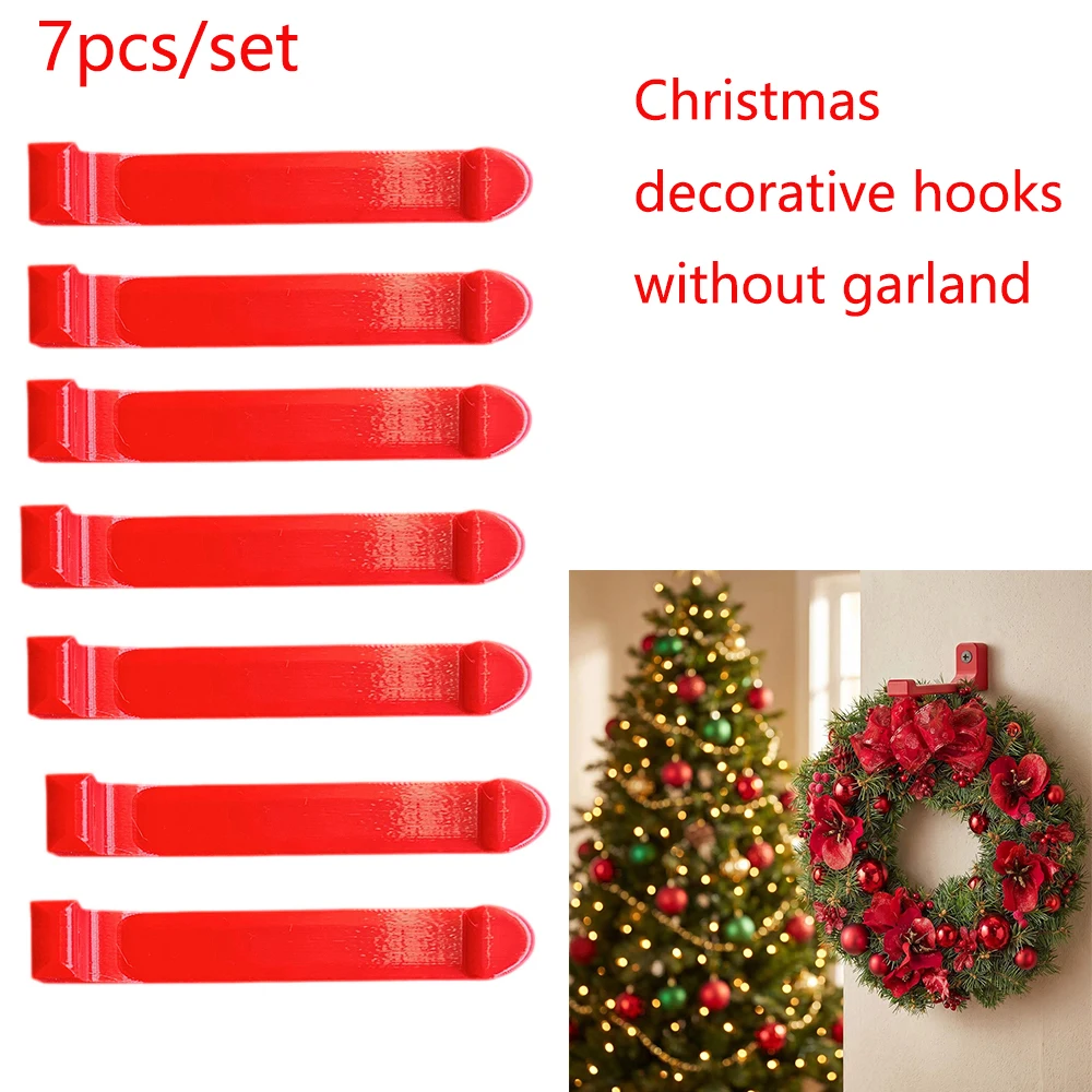 7-piece set of heart-shaped Christmas wreath wall hooks, Christmas wall decoration installation hooks, holiday decoration hooks, suitable for Halloween, Christmas, courtyard, wall, and door decoration installation hooks (installation screws not included)