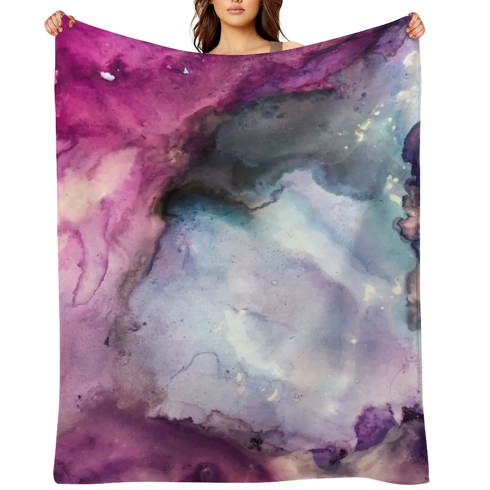 

Purple Fusion - Mixed Media Painting Throw Blanket Hairy Luxury Comforter Decorative Beds Blankets