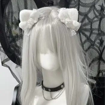 1 paire de pinces à cheveux originales faites maison, style kawaii, avec oreilles de chat blanches, oreilles d'ange, style gothique, douces et moelleuses. 8 best sales Oreilles de chat blanches - №4