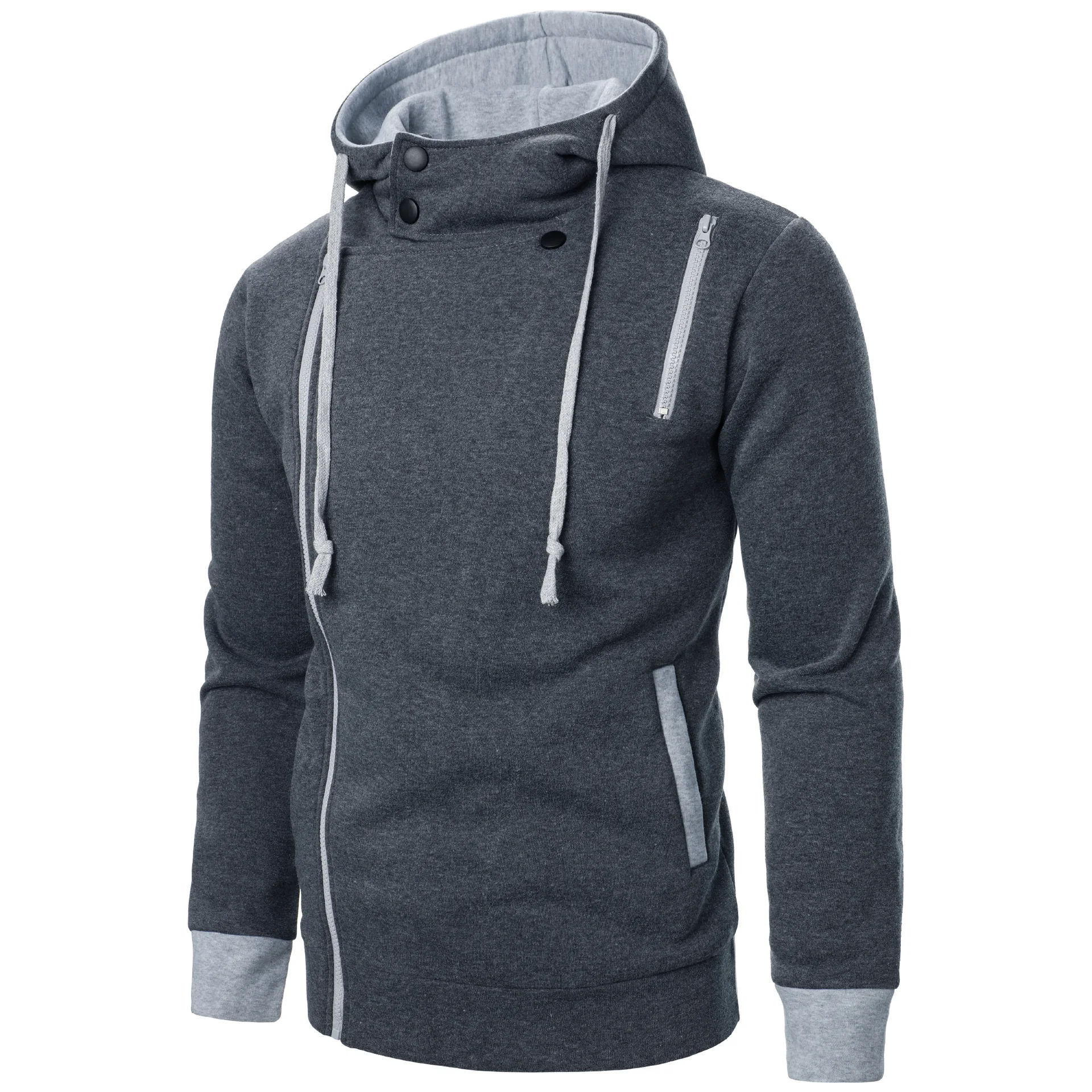 Trendy Sweatshirts Jackets Mens Hoodies Crossbody Zipper Hooded Collar Tracksuits Camping Expedition Sportswear Windproof Coats