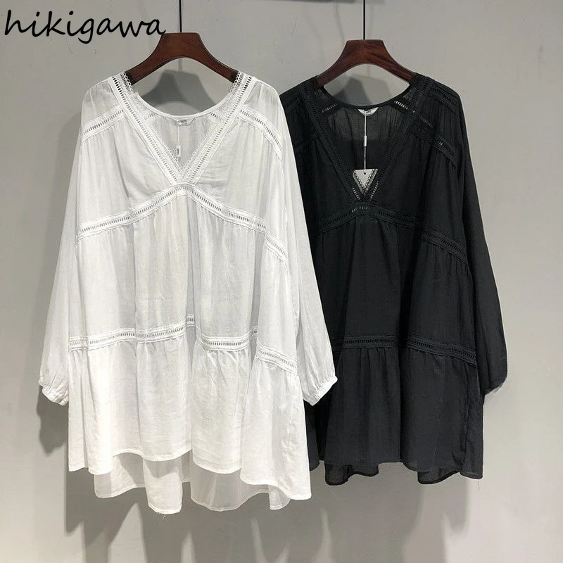 

Summer Shirt Women's Clothing 2025 Blusas Mujer De Moda V-neck Long Sleeve Thin Blouses Oversized Tops White Women Blouse 63f479