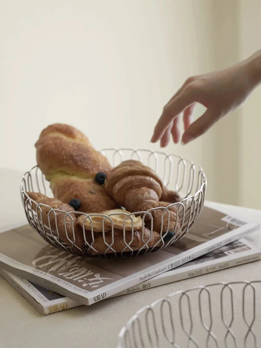 Nordic Stainless Steel Fruit and Vegetable Basket, Bread Baskets for Kitchen, Restaurant, Hotel, Coffee Table, Home Decoration