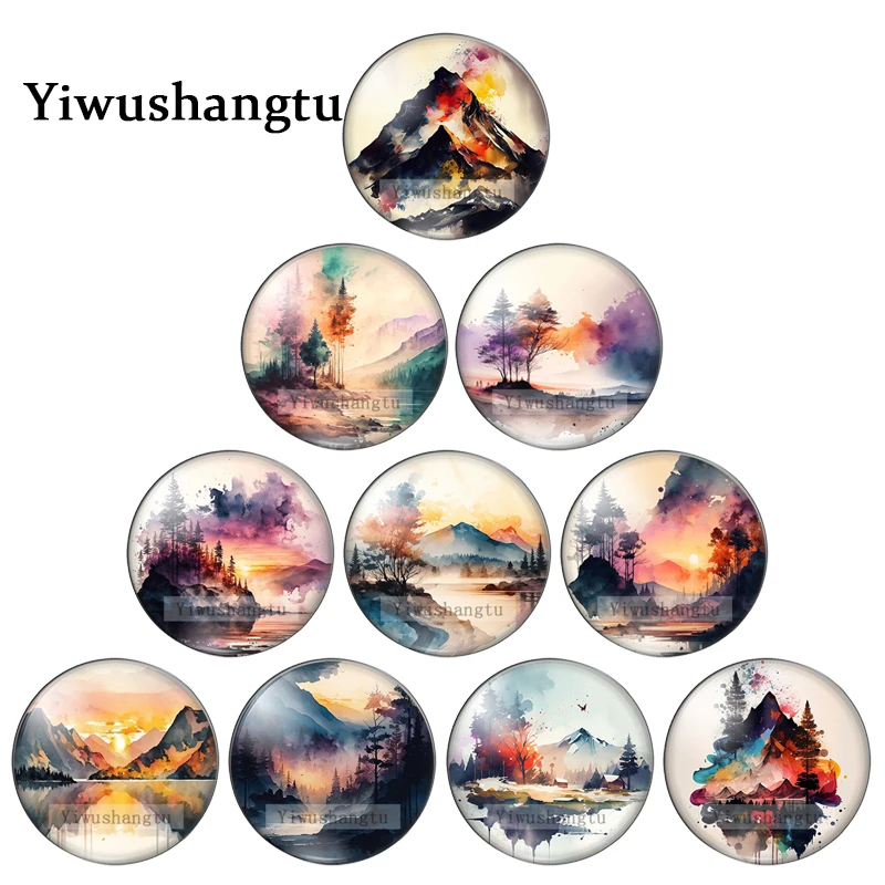 

Watercolor sunset landscape forest Art Paintings 8mm/12mm/20mm/25mm Round photo glass cabochon demo flat back Making findings