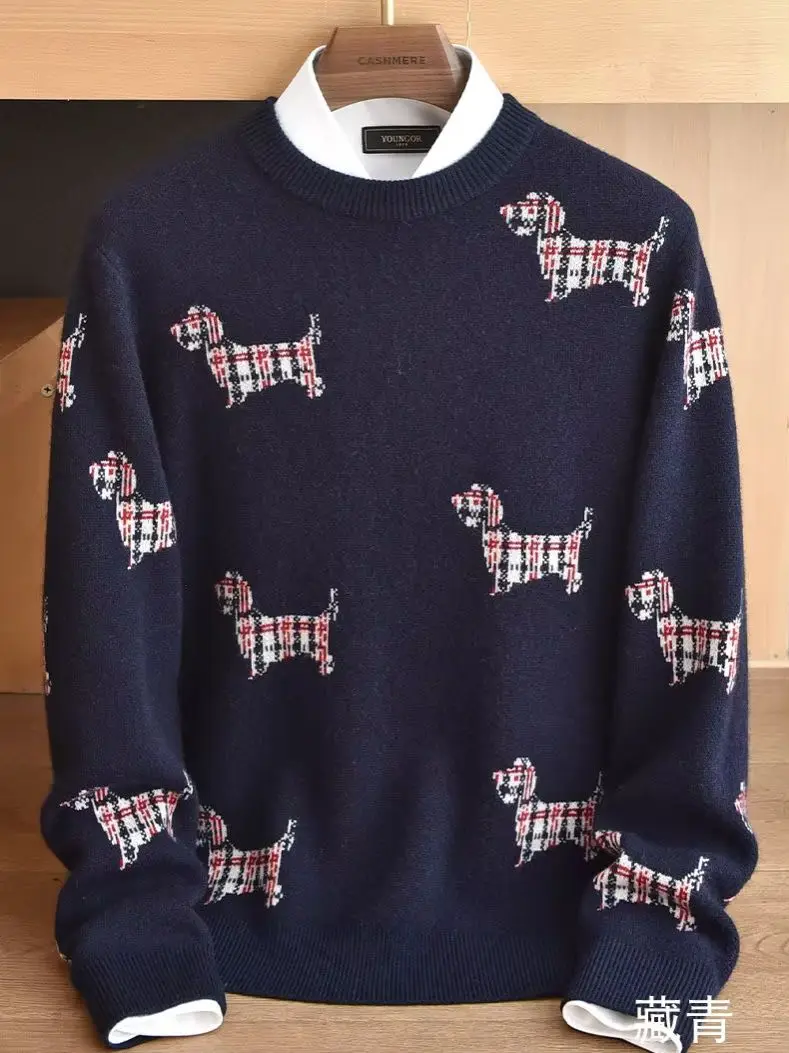 100% pure cashmere sweater with round neck pattern new thickened fashion sweater in autumn and winter.