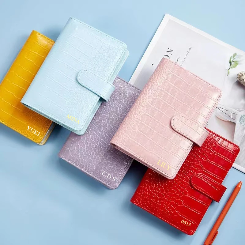 Fashion Engrave Letters A6 Binder Crocodile Leather Pattern Book Cover Monogram Name Retro Business Student Notebook Diary