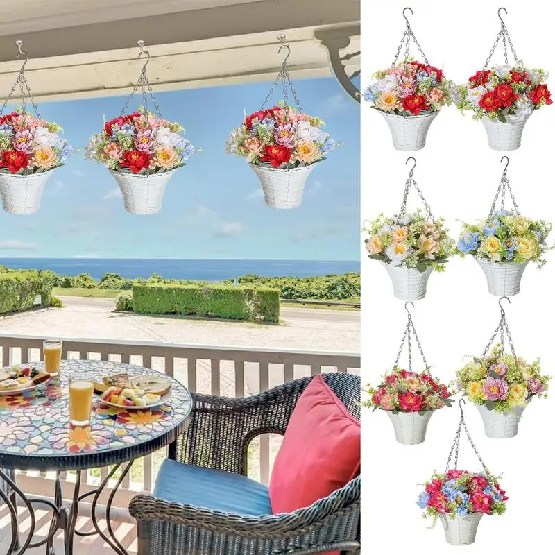 

Artificial Hang Baskets With Flowers Plants Flower Garden Pot Fake Flowers Chain Hang Basket For garden tool accessories