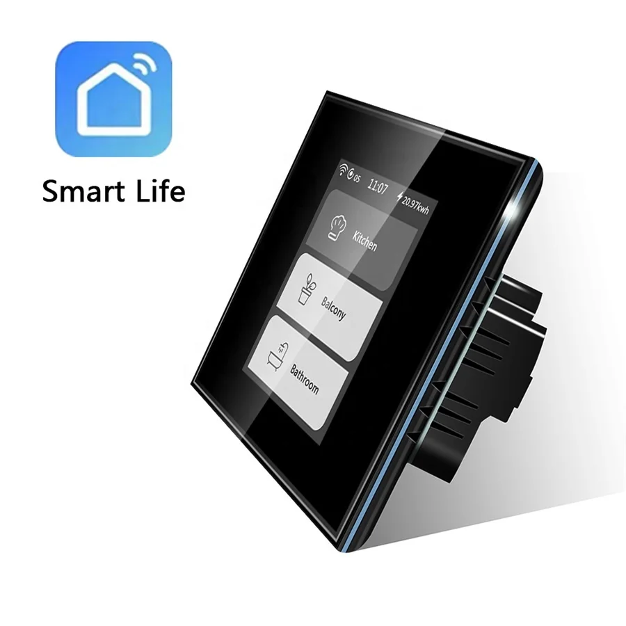 WiFi Wireless  Wall Touch Tuya Smart Home 5 in 1 LCD Wifi Touch Light Switch HomeKit Smart Home with Google and Alexa Control