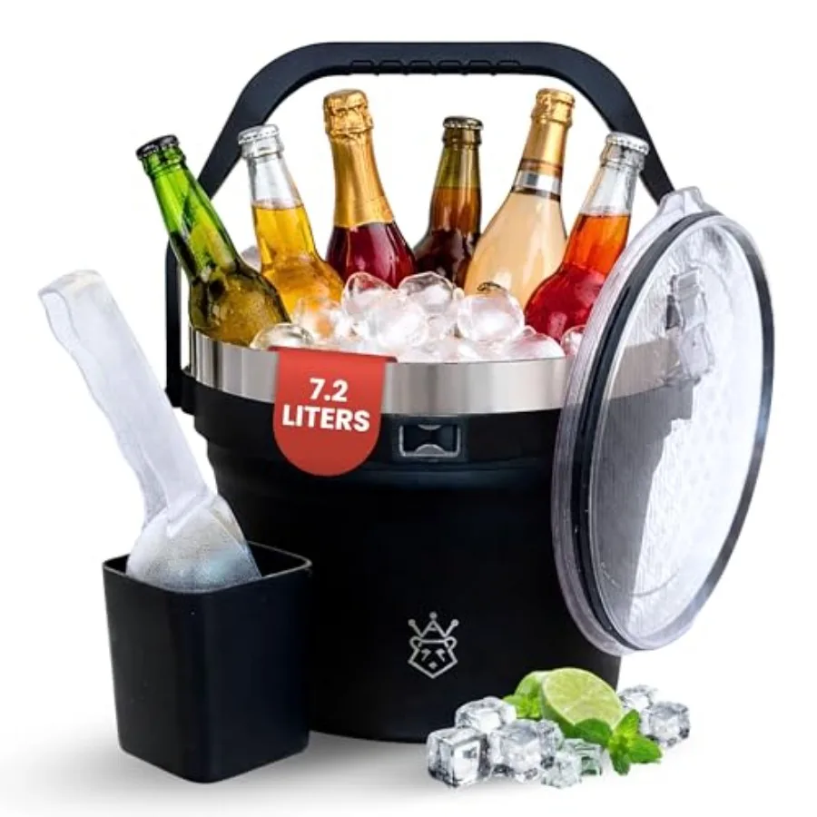 

Insulated Ice Bucket with Lid Scoop-XL Double-Walled, bar Essentials for Entertaining, Holiday Party, Stainless Steel Wine Chil
