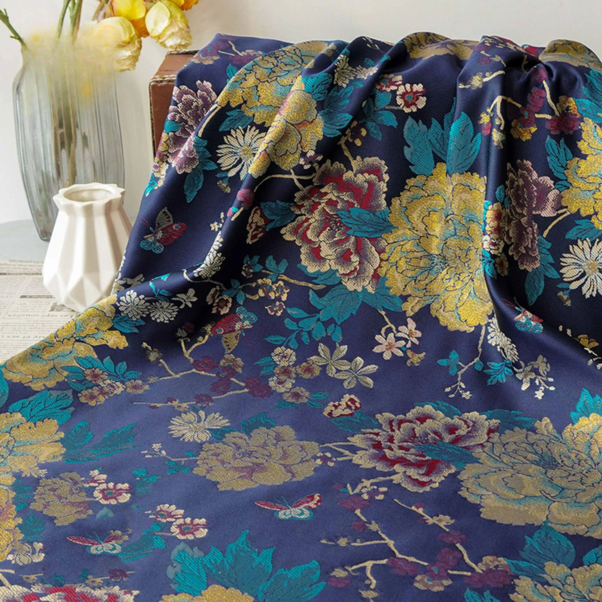 

Peony Brocade Jacquard Damask Upholstery Sofa Fabric Curtains Dining Chair Cover Home Decoration Pillow Cushion Sewing Materials