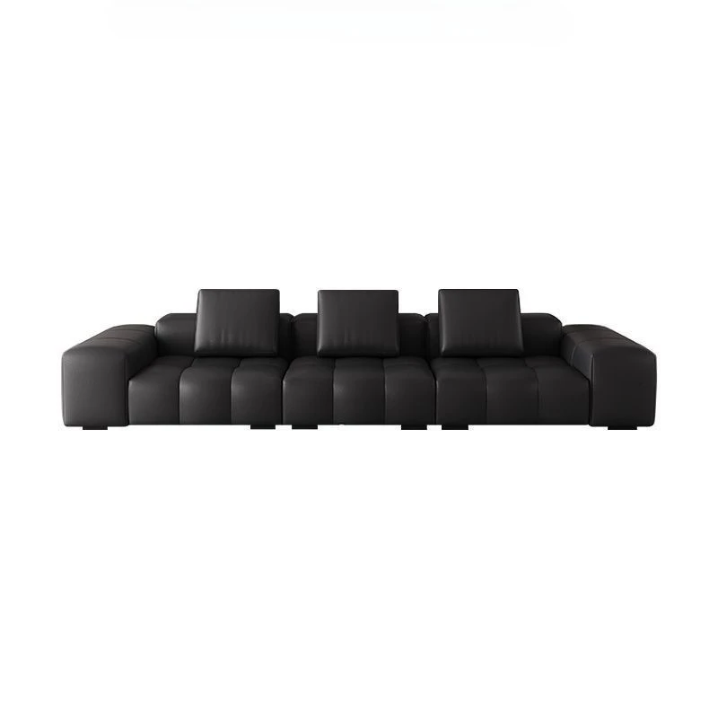 

Big black cow sofa, Italian simple modern living room leather tofu sofa