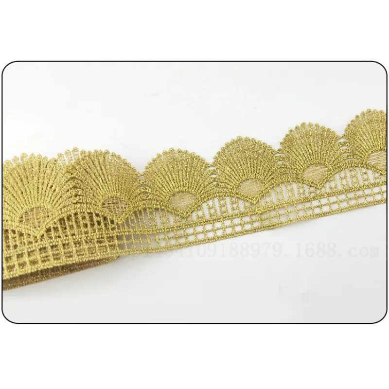 Hollow Style Fabric for Wedding, Fluorescent Lace, Gold Thread, Embroidery, Trim Accessories, DIY, 3Yds, 5.5cm Wide