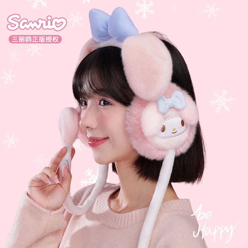 Sanrio Kuromi Cinnamoroll Plush Ear Warmer Winter Warm Earmuffs Kawaii Cartoon Outdoor Cold Protection Ear-Muffs Folding Earflap