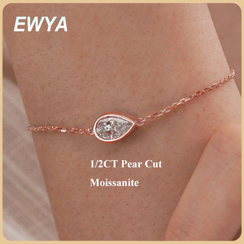 

EWYA 1/2CT комплект ободок груша овальная огранка маркиза пасьянс муассанит звено браслет женский S925 серебряный бриллиант свадебная цепочка на запястье подарок