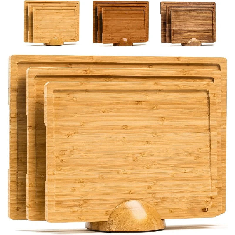 Wooden Cutting Boards For Kitchen - Bamboo Cutting Board Set with Holder, Wood Cutting Board Set, Board Wood