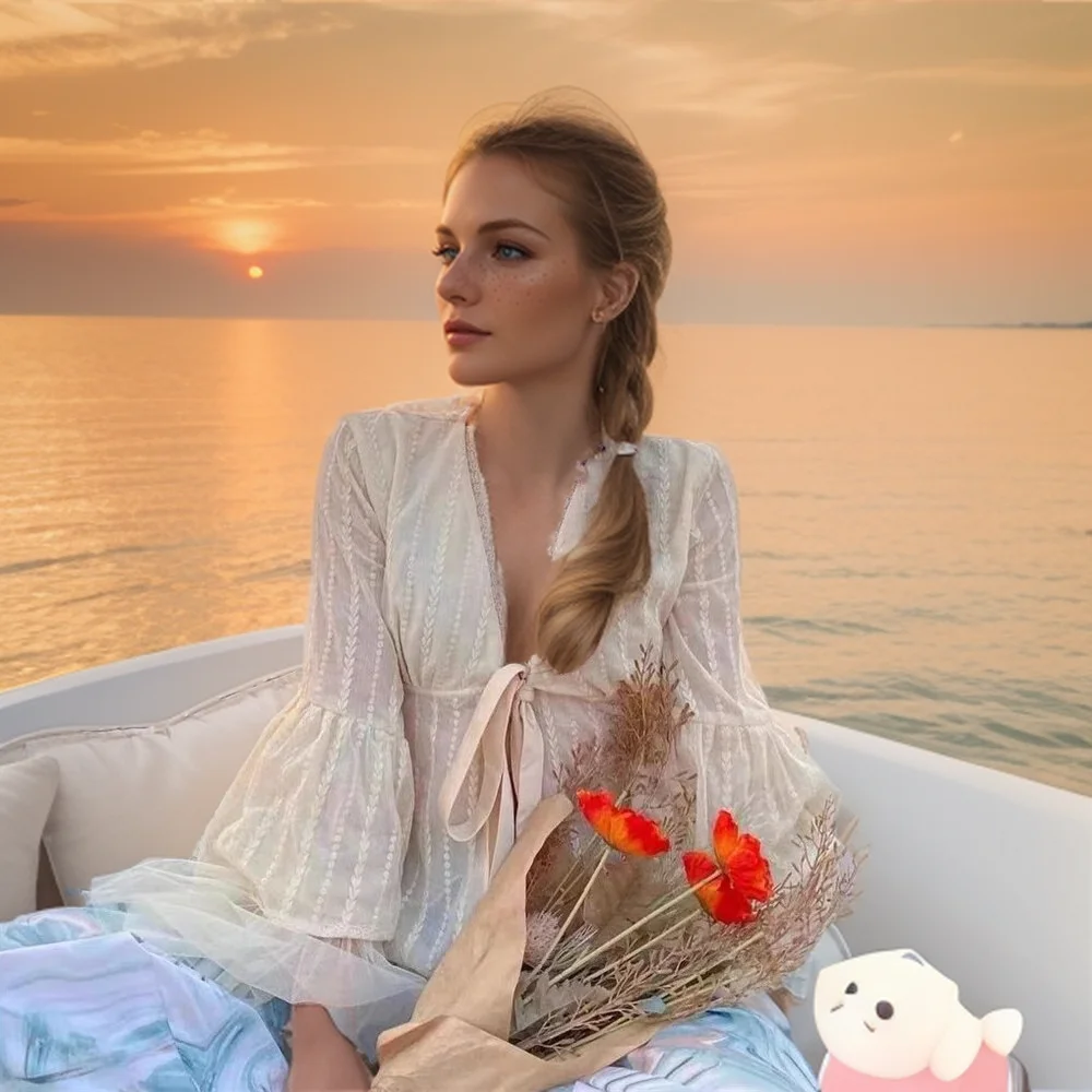 2024ZAR * Spring/Summer Hot Selling New Product: European and American Fashion Women\'s Lace Flare Sleeves Loose Sunscreen Shirt
