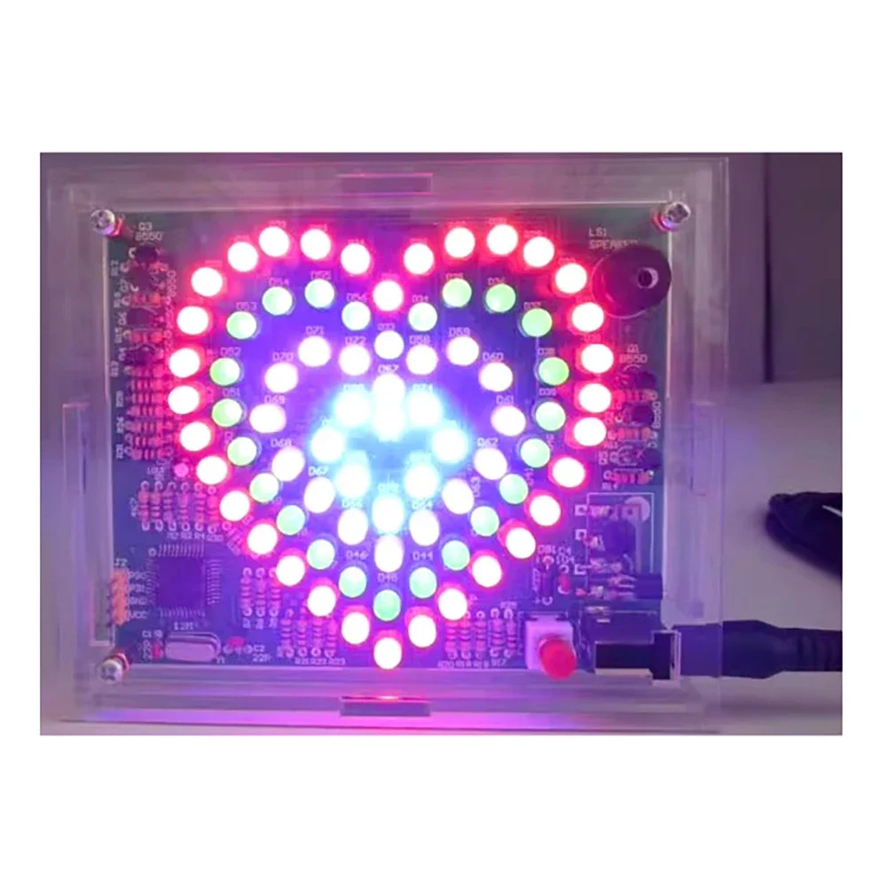 Heart Shape DIY LED Flowing Light Soldering Practice Kit With Music IC Electronic Assembly Board For Beginners Hobbyist