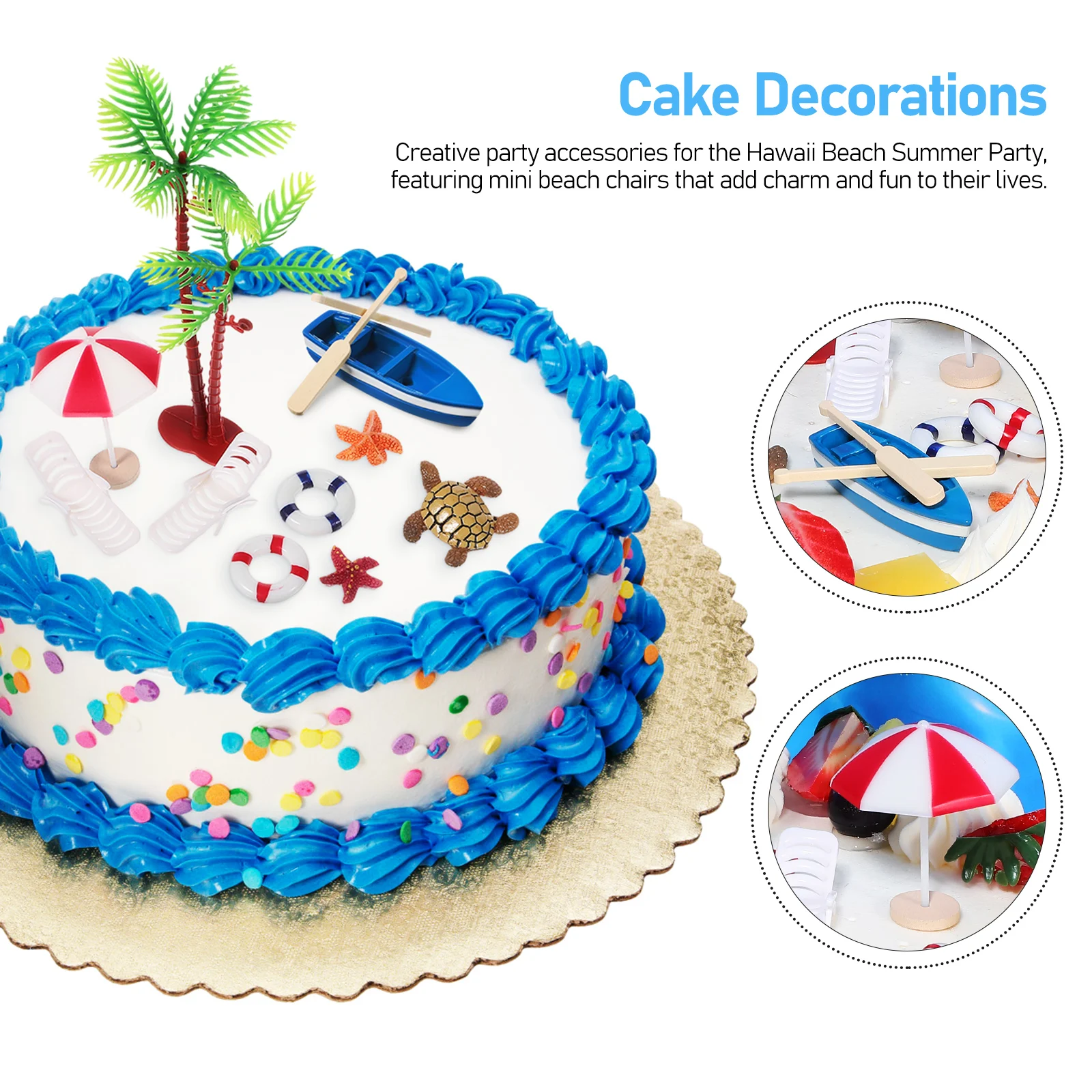 

10Pcs Ocean Beach Cake Decoration Kit Realistic Shape Palm Tree Boat Chair Parasol for Birthday Cake Decorations Party Favors